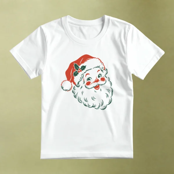 Santa Sonriente Retro - principal Santa Sonriente Retro, camiseta blanca, principal