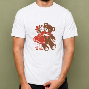 Niña con Osito, camiseta blanca, hombre