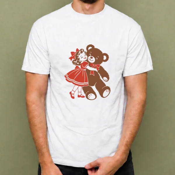 Niña con Osito, camiseta blanca, hombre