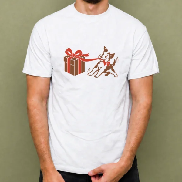Perrito con Regalo - hombre Perrito con Regalo, camiseta blanca, hombre