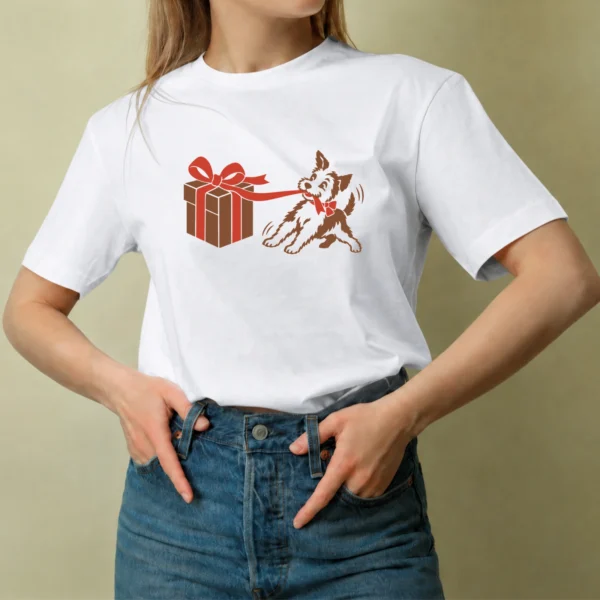 Perrito con Regalo - mujer Perrito con Regalo, camiseta blanca, mujer