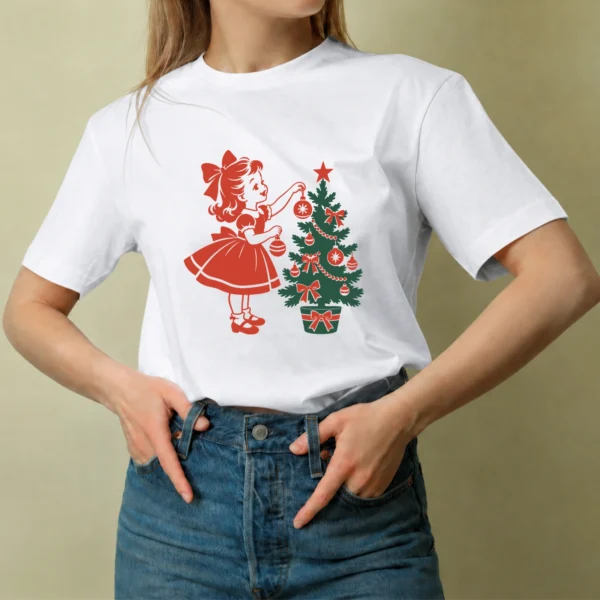 Decorando el Árbol - mujer Decorando el Árbol, camiseta blanca, mujer
