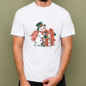 Muñeco de Nieve con Gran Regalo - hombre Muñeco de Nieve con Gran Regalo, camiseta blanca, hombre