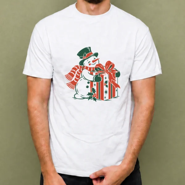 Muñeco de Nieve con Gran Regalo - hombre Muñeco de Nieve con Gran Regalo, camiseta blanca, hombre