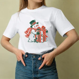 Muñeco de Nieve con Gran Regalo - mujer Muñeco de Nieve con Gran Regalo, camiseta blanca, mujer