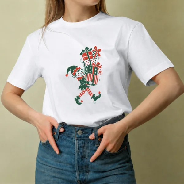 Duende Cargado de Regalos, camiseta blanca, mujer