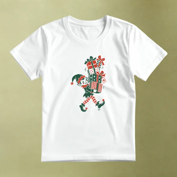 Duende Cargado de Regalos - principal Duende Cargado de Regalos, camiseta blanca, principal