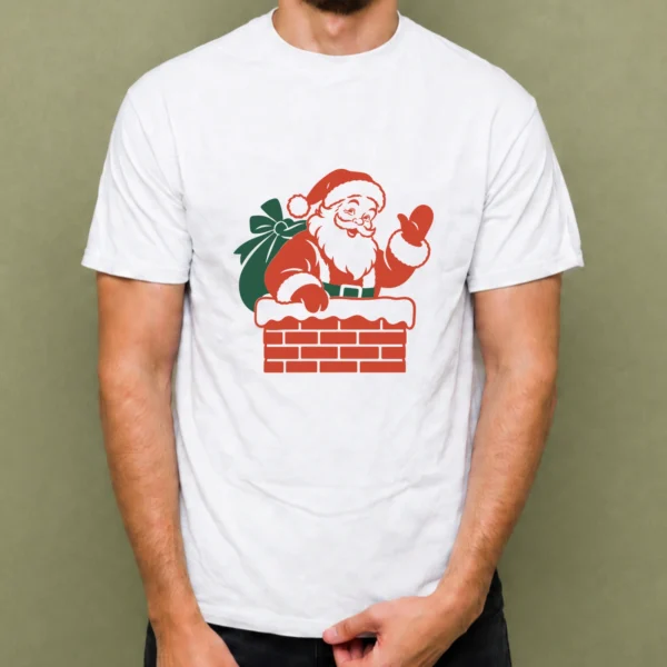 Santa en la Chimenea, camiseta blanca, hombre