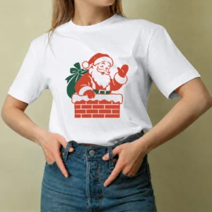 Santa en la Chimenea, camiseta blanca, mujer