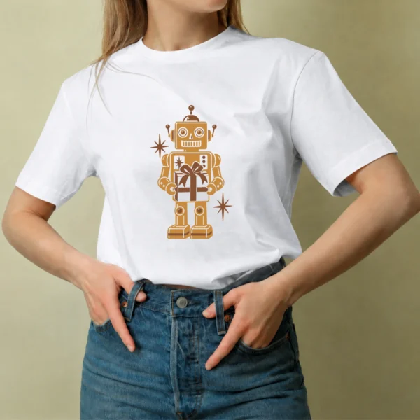 Robot con Regalo - mujer Robot con Regalo, camiseta blanca, mujer