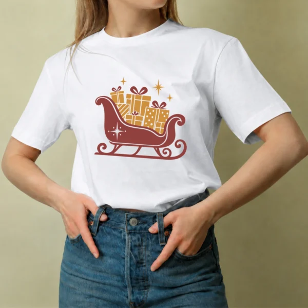 Trineo de Regalos Dorados - mujer Trineo de Regalos Dorados, camiseta blanca, mujer