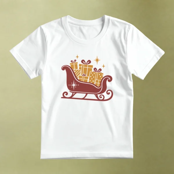 Trineo de Regalos Dorados, camiseta blanca, principal