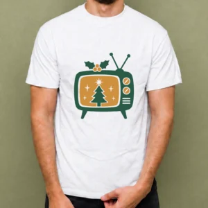 Televisor Navideño Dorado - hombre Televisor Navideño Dorado, camiseta blanca, hombre
