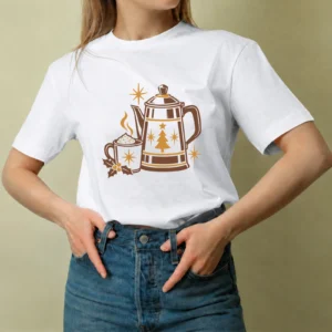 Café Navideño - mujer Café Navideño, camiseta blanca, mujer