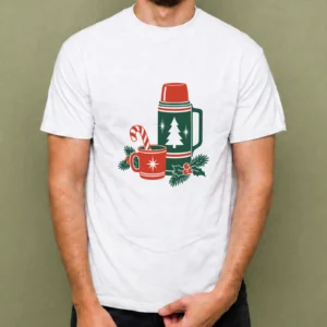 Termo Navideño - hombre Termo Navideño, camiseta blanca, hombre