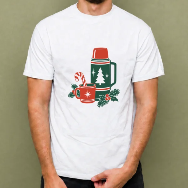 Termo Navideño - hombre Termo Navideño, camiseta blanca, hombre