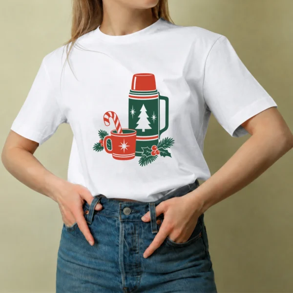 Termo Navideño - mujer Termo Navideño, camiseta blanca, mujer