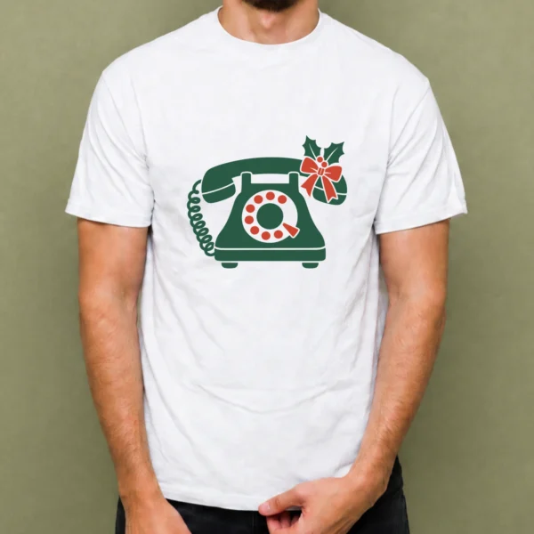 Teléfono Navideño Verde, camiseta blanca, hombre