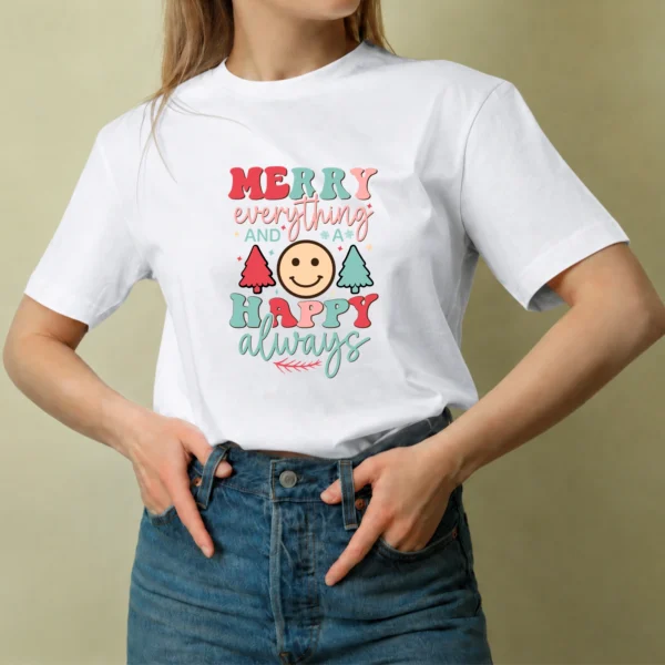 Merry Everything Happy Always - mujer Merry Everything Happy Always, camiseta blanca, mujer