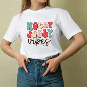 Holly Jolly Vibes, camiseta blanca, mujer
