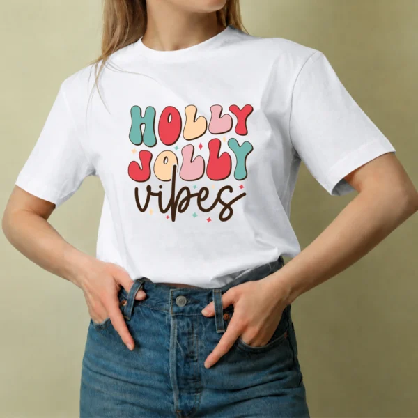 Holly Jolly Vibes, camiseta blanca, mujer